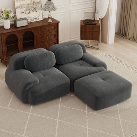 Canapé d'angle modulable,canapé 2 places,canapé convertible,canapé compressible,tissu en velours côtelé, rembourrage en mousse haute densité 32D,aucun assemblage requis, aucun cadre nécessaire