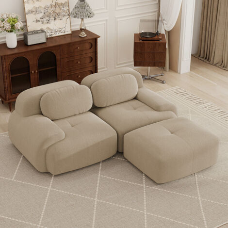 Canapé d'angle modulable,canapé 2 places,canapé convertible,canapé compressible,tissu en velours côtelé, rembourrage en mousse haute densité 32D,aucun assemblage requis, aucun cadre nécessaire
