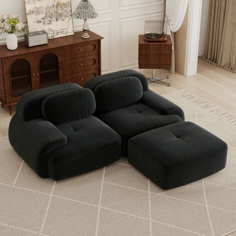 Canapé d'angle modulable,canapé 2 places,canapé convertible,canapé compressible,tissu en velours côtelé, rembourrage en mousse haute densité 32D,aucun assemblage requis, aucun cadre nécessaire