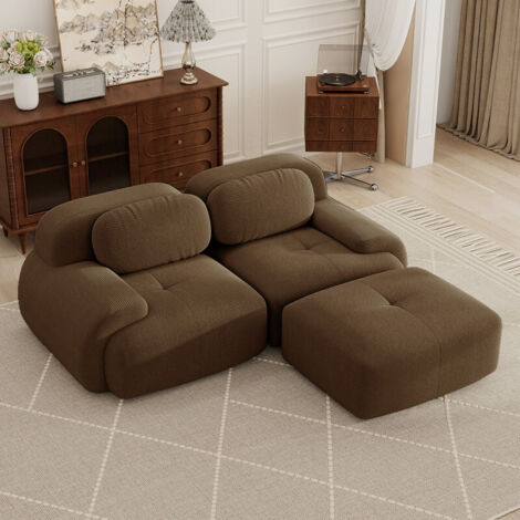 Canapé d'angle modulable,canapé 2 places,canapé convertible,canapé compressible,tissu en velours côtelé, rembourrage en mousse haute densité 32D,aucun assemblage requis, aucun cadre nécessaire