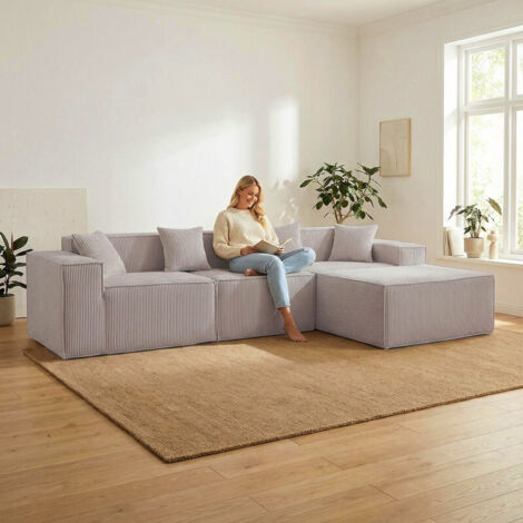 Canapé d'angle convertible modulable,canapé convertible 3 places,canapé 3 places,canapé à compression,Intérieur rempli d'éponge,aucun assemblage requis,velours côtelé