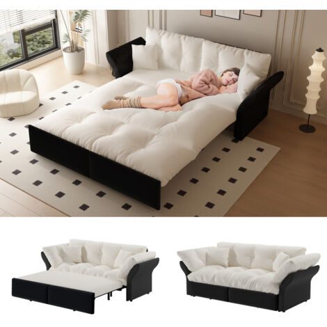 Canapé lit gigogne 190 cm (Taille Queen),canapé Convertible 3 en 1 avec capitonnage et 2 Coussins Moelleux, revêtement en Velours Multifonctionnel (Beige)