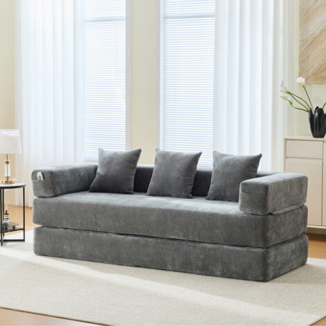 Canapé Convertible 3 Places modulaire en Chenille,Canapé lit 2 Places à Compression,canapé 3 Places Convertible lit canapé Pliant,Poches de Rangement latérales,Fond antidérapant (Gris foncé)