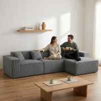 Canapé d'angle convertible modulable,canapé convertible 3 places,canapé 3 places,canapé à compression,Intérieur rempli d'éponge,aucun assemblage requis,velours côtelé