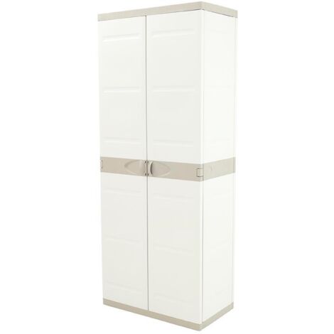 Armario de Resina Titanium, Armario de Jardín 2 Puertas y 4 Estantes Regulables Beige 70x174x41 cm