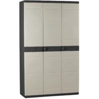 Armario de Jardín 3 Puertas Titanium, Armario de Resina 4 Estantes Regulables Negro 105x176x41 cm