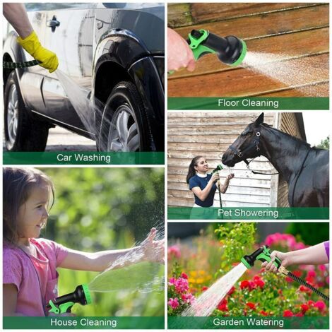 Tuyau Arrosage Extensible TRESKO 7,5 M – Avec Pistolet 10 Fonctions – Support Mural Inclus