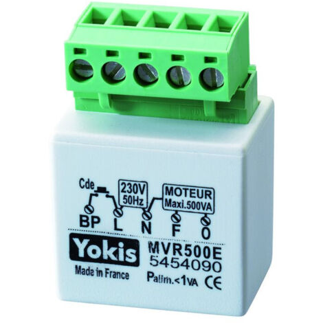Yokis – Micromodule encastrable 500W pour volets roulants – Compatible moteurs 3 fils – Température d'utilisation -20 à +40°C – Dimensions 28x42x18mm