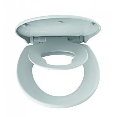 Siamp – Abattant WC adulte avec siège enfant intégré – Thermoplastique blanc – Charnières inox – Fixation par le dessus – Déclipsable pour entretien facile