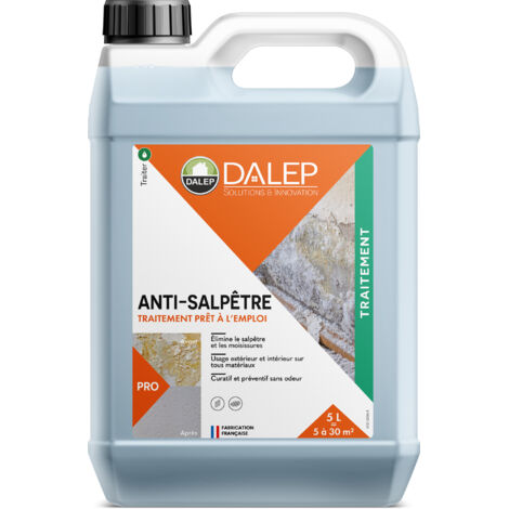 Dalep – Traitement anti-salpêtre 5L – Élimine salpêtre et moisissures – Sans odeur – Compatible tous matériaux – Rendement jusqu'à 30 m²
