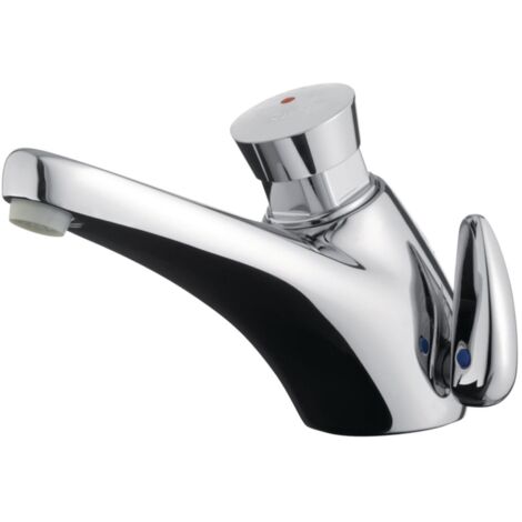 Presto – Robinet poussoir temporisé haut 95mm – Débit 3 l/mn – Durée d'écoulement 15 sec – Flexible 3/8'' – 68032