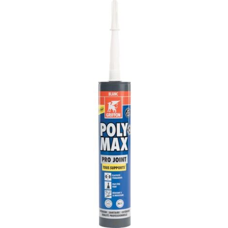 Griffon – Mastic d'étanchéité blanc 280 ml – Résistant à l'eau après 2h – Application facile pour sanitaires – Non corrosif pour métaux