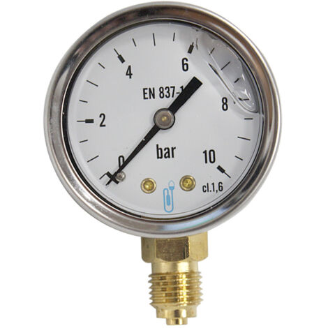 Thermador – Manomètre à bain de glycérine 50mm – Pression max 10 bars – Raccord radial mâle 1/4' – Boîtier inox résistant à la corrosion - 50mm-0