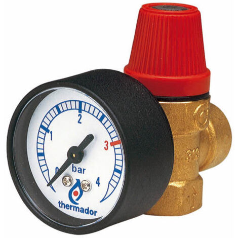 Thermador – Soupape de sécurité chauffage central 3 bars – Manomètre intégré – Raccordement 1/2'' femelle (15x21) – Laiton – Plage de température +5°C à +110°C