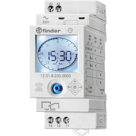 Finder – Interrupteur horaire digital 125182300000 – Programmation journalière/hebdomadaire – Écran LCD rétro-éclairé – Monté sur rail 35mm