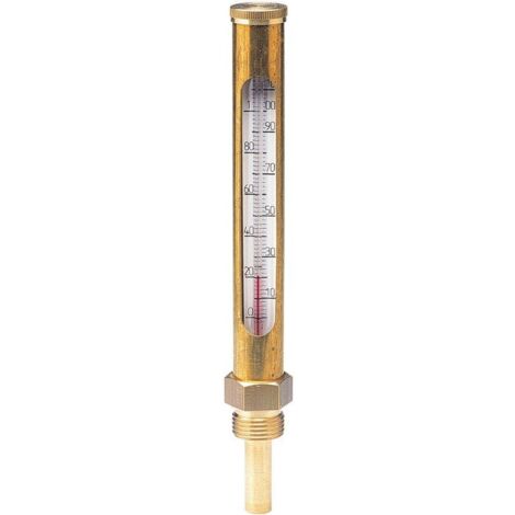 Thermador – Thermomètre chauffage central vertical droit TV160D – Gaine laiton – Plage de mesure 0 à 130°C – Longueur 160 mm – Filetage 1/2'