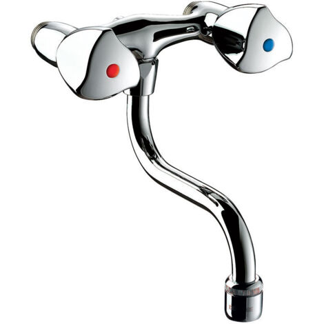 Delabie – Mélangeur d'évier mural 120 mm – Tête à clapet Long-Life – Bec orientable – Brise-jet antitartre régulé 3 l/min – Corps laiton chromé