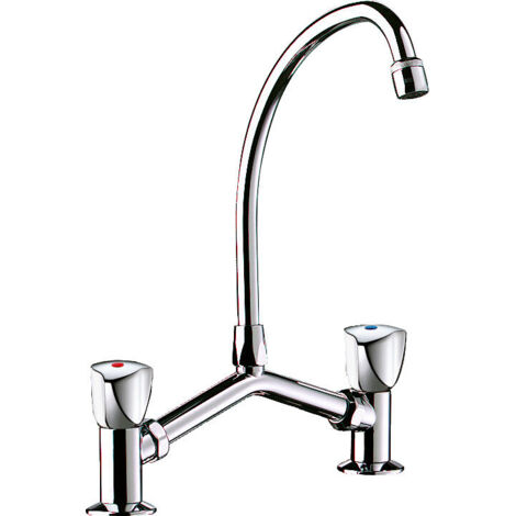 Delabie – Mélangeur de lavabo 2 trous M1/2 entraxe 100-240 mm – Corps en laiton chromé – Tête à clapet Long-Life – Bec col de cygne orientable