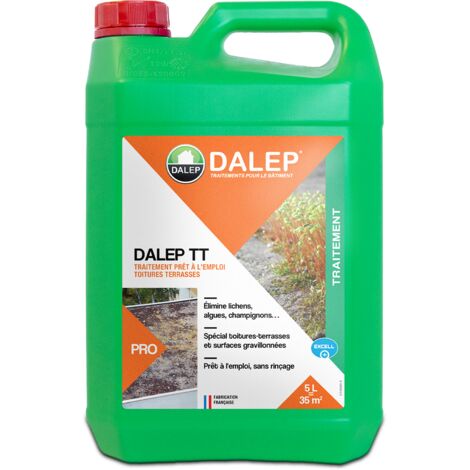Dalep – Traitement biocide prêt à l'emploi pour toitures-terrasses – Élimine lichens et algues – Surface couverte 7 m² par litre – Bidon 5 L