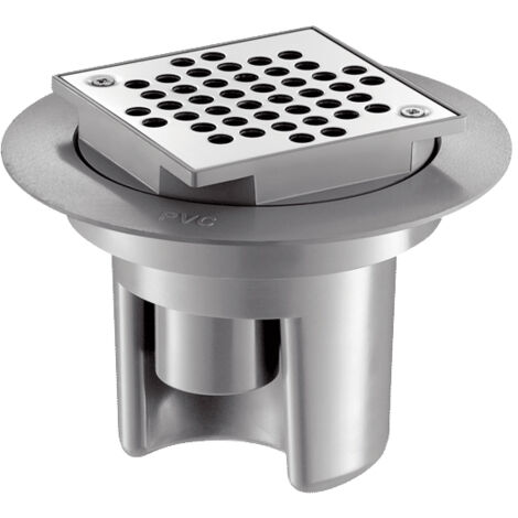 Delabie – Siphon de sol 100x100 mm hauteur réglable sortie horizontale Ø40 mm – Garde d'eau 50 mm – Corps PVC – 682001
