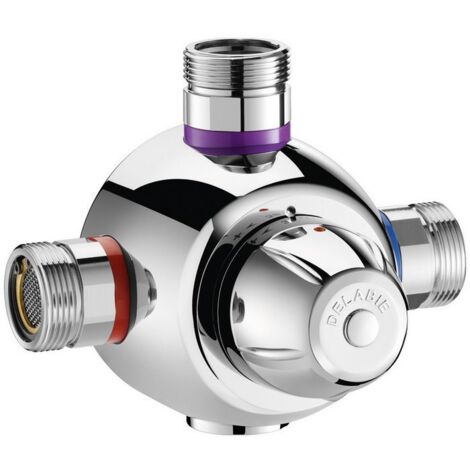 Delabie – Mitigeur thermostatique de douche – Finition métal chromé – Sécurité anti-brûlure – Arrêt eau chaude en cas de coupure – Corps laiton DZR