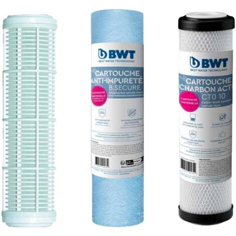 BWT – Lot de 3 cartouches filtrantes pour filtre à eau de pluie – Filtration 3 étapes 95µm/25µm/10µm – Compatible avec filtres 10 pouces