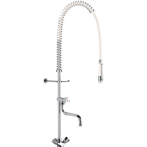 Delabie – Mélangeur de cuisine monotrou avec douchette antitartre – Colonne laiton chromé 3/4'' – Hauteur réglable 1075-1195mm – Débit 20 l/min - G6632