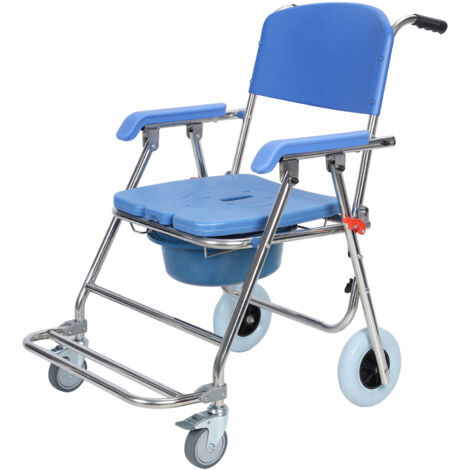 Altenpflegestuhl, 3-in-1-Mobiltoilette, faltbar, mit Gummifüßen, 58 × 67 × 93 cm, blau. (1/5)