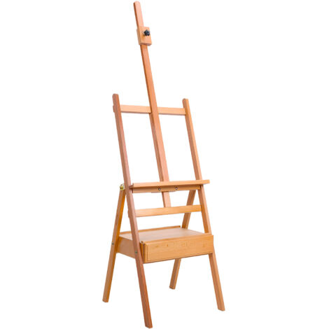 Klappbare und verstellbare Holzstaffelei mit 1 Schublade, H-förmig, 44×44,5×190 cm, Holzoberfläche. (1/5)