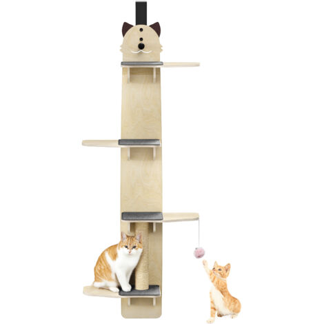 Katzenklettergerüst, zum Aufhängen an der Tür, 4 Ablagen, 42×23×170cm, Tragfähigkeit 7 kg.