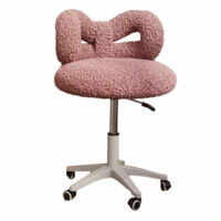 Stuhl mit Rückenlehne, Schminkstuhl, Computerstuhl, Hebe- und Drehstuhl, geknotete Rückenlehne, mobile Rollen, rosa.