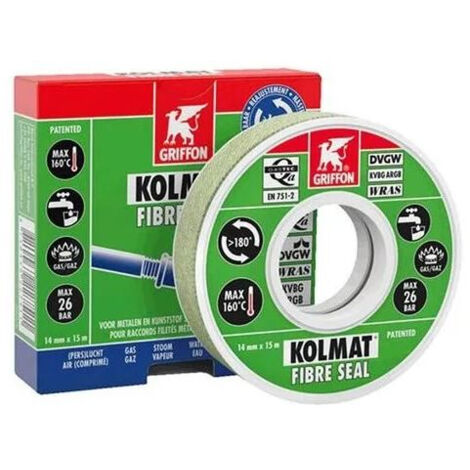 GRIFFON 6300531 Nastro sigillante per raccordi filettati Kolmat Fibre Seal 15 m x 12 mm