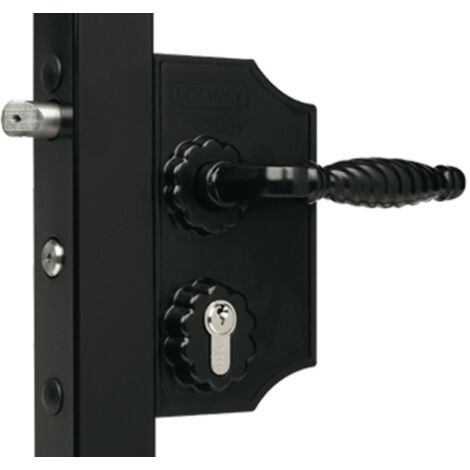 Serratura in ferro battuto Ral 9005 Nero LOCINOX - cancello a battente maniglia + cilindro - profilo 30-50 - LAKQ3030 H2L