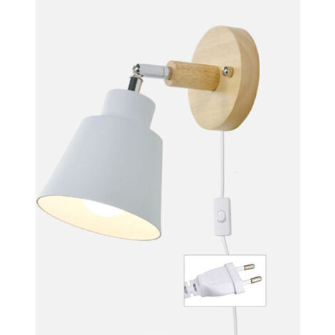 Applique Murale Avec Interrupteur Marche Et Prise Lampe De Chevet Moderne Vintage Macaron Applique Murale E27 Bois Applique Murale Convient Pour Salon Et Chambre（Blanc）,