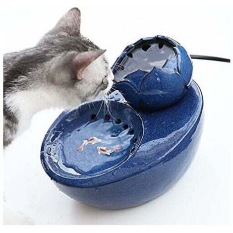 Fontaine d’eau - En céramique - Avec lotus vertical et filtre automatique - Idéale pour chat et animal de compagnie - Bleu,