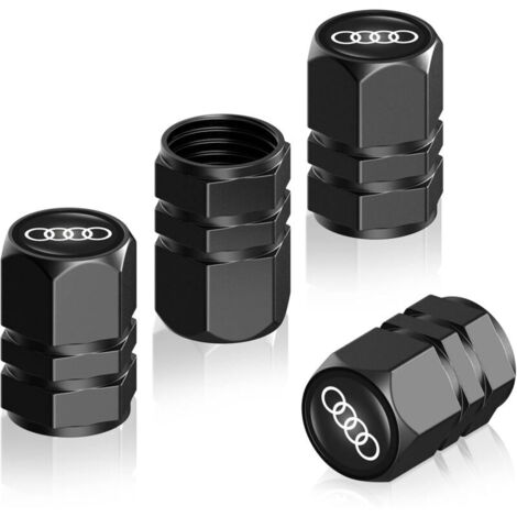 Pièces Capuchon de Valve Auto Bouchons de Valve,Métal Bouchons de Valve Voiture avec Logo Compatible avec Audi A1 A3 RS3 A4 A5 A6 A7 RS7 A8 Q3 Q5 Q7 R8 S Series,Accessoire de Pneu,Noir