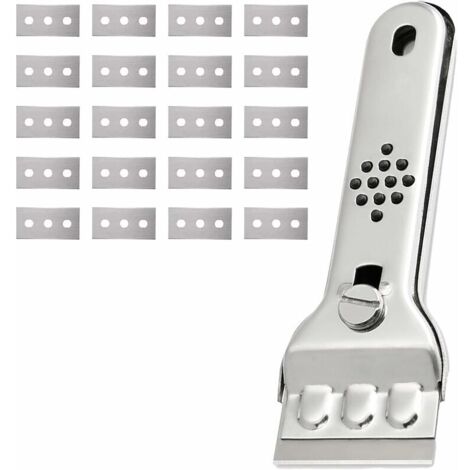 Grattoir Plaque Vitrocéramique en Acier Inoxydable Grattoir Vitre Plaque Induction Racloir Vitrocéramique Peinture Scraper Raclette Plaque Vitrocéramique avec 20 Lames, pour Vitres/Miroir