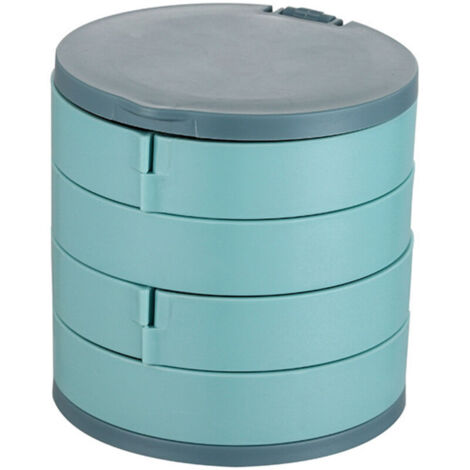 Boîte de rangement rotative à 4 étages pour bijoux, cosmétiques, boucles d'oreilles, collier, bracelet et bagues (bleu) (1/4)