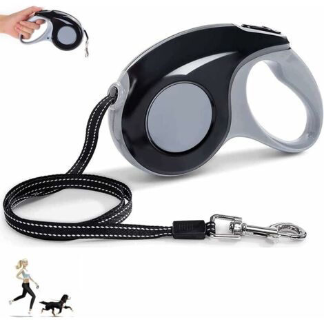 Laisse rétractable de Chien Laisse pour Enrouleur de 5M avec Design Ergonomique et Rétractation Laisse Confortable Laisse de Dressage pour Les Tailles de Chien Jusqu’à 16kg Laisse Réglable (Black)