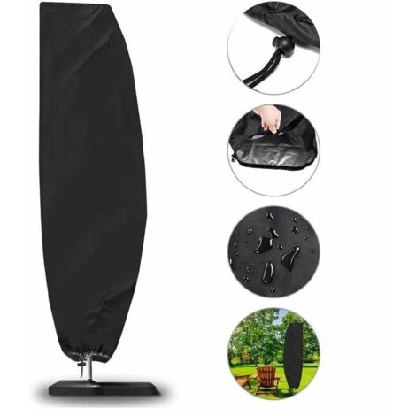 Housse de Parasol,210D Housse de Parasol Jardin pour 2 à 4 m de 210D Grand Parasol Déporté,Couverture de Parasol Imperméable Housse de Parasol Extérieur Noir,280 x 30 x 81/45 cm (1/4)