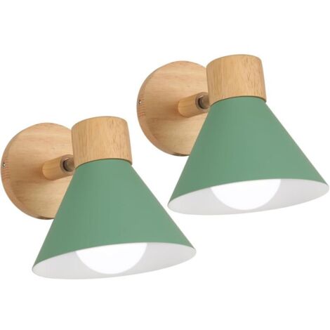 Lots de 2 Appliques Murales Intérieur Moderne E27 Lampe Murale Industrielle Réglable Applique Murale Bois Applique Murale Décoration pour Chambre Salon Couloir Café, Ø18cm Vert