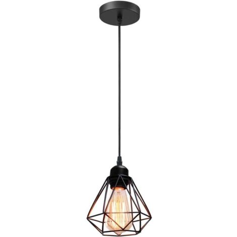 STOEX Suspension Luminaire Industrielle Métal Lustre Plafonnier Style Cage Géométrique E27 Mini Lampe Suspension Vintage pour Cuisine Chambre Couloir, Noir, Ø 16cm (1/4)