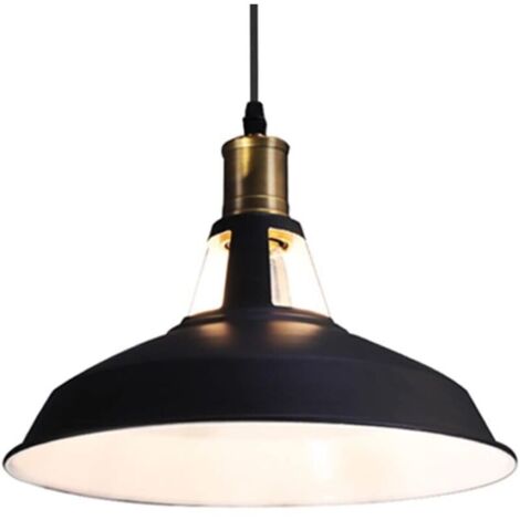 Lustre Suspension Industrielle Vintage E27 LED Lampe Plafonniers Retro Abat-jour pour Cuisine Salle à manger Salon Chambre Restaurant, Noir avec blanc