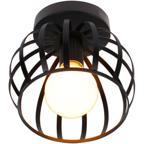 Vintage Plafonnier Industrielle Design forme Cage 20cm Noir, Lampe de Plafond en Métal Fer Luminaire pour Salon Chambre Salle à manger (sans led ampoule)