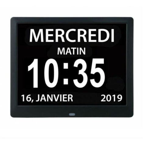 Horloge calendrier numérique One Piece 7 pouces avec date et heure, horloge Alzheimer pour parents, machine de rappel de médicaments pour grands-parents et enfants,noir,204 x 143 x 24mm