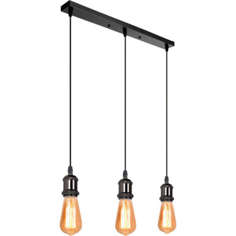Suspension de 3 Douille de lampe E27 Luminaire , Lustre plafond Lampe Accessoires Pendentif Support de Barre Lampe plafonnier Antique Edison,Noir