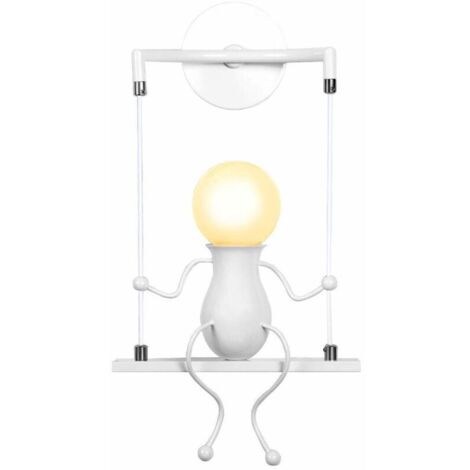 Applique Murale Simple Poupée De Mode Balançoire Enfants Lampe Mur Moderne Gens Fer Salon Chambre Créative Lumière (Blanc)