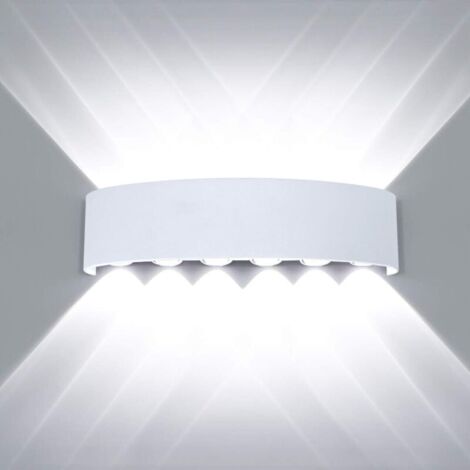Applique Murale Interieur LED 12W Blanc en Aluminium, Lampe Murale Moderne Up Down Spot Lampe pour Salon Chambre Hall Escalier Pathway (Blanc froide)