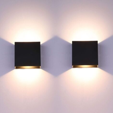 2 Pcs 6W Applique murale LED mur lumière Up Down intérieur lampe mur moderne en aluminium appareils d'éclairage noir pour le salon chambre salle de bains cuisine salle à manger - blanc chaud