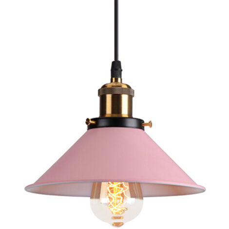 Suspension Luminaire Industrielle Ø22 cm , Lustre Plafonnier Vintage Abat-jour E27 Ampoules en Métal pour Salle à Manger Salon Cuisine Chambre - Rose clair
